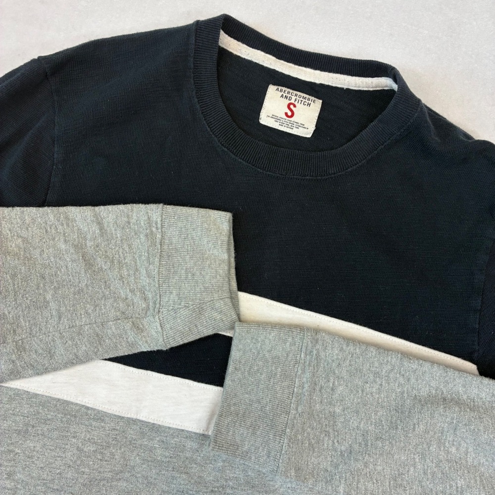 Abercrombie & Fitch Shirt Mens Small Navy Grey Colorblock Long Sleeve Athletic